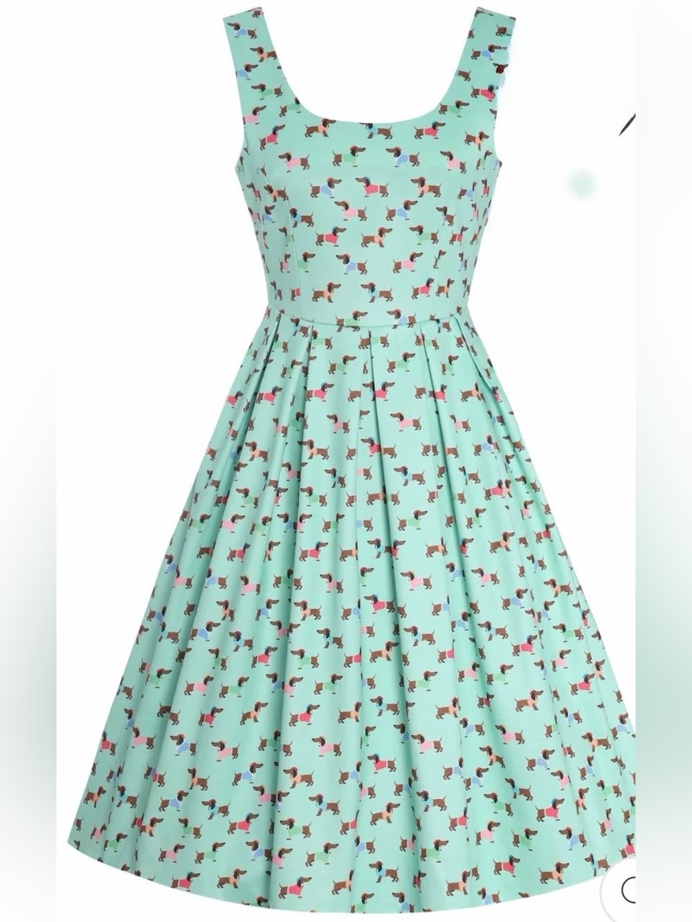 Modcloth Retro Mint Dachshund Print Fit & Flare Dress xl